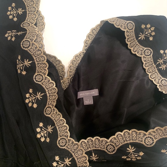 Ann Taylor Black Dress w/ Gold Lace Details - Picture 3 of 6